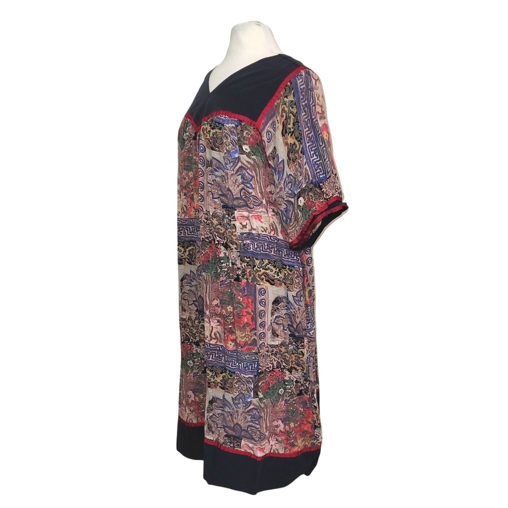 VTG Krist Gudnason Egyptian Black Print Kaftan Muumuu House V-Neck Maxi Dress L - Picture 3 of 9